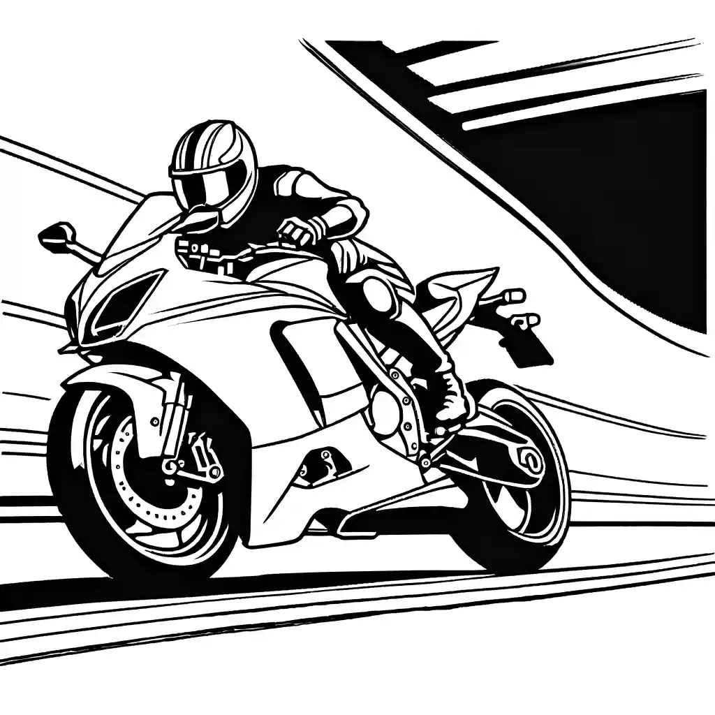 Sleek and modern sport motorcycle speeding down the highway coloring page