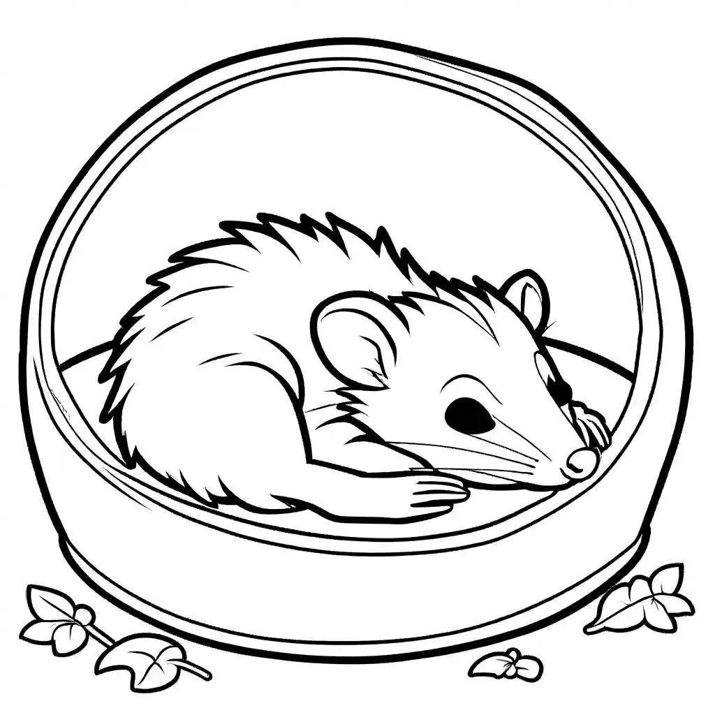 Peaceful opossum coloring page resting in a burrow coloring page