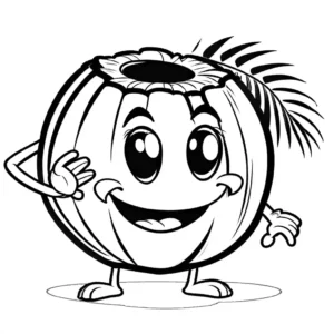 Smiling Cartoon Coconut coloring page