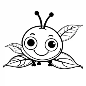 Happy caterpillar crawling on a leaf for coloring page