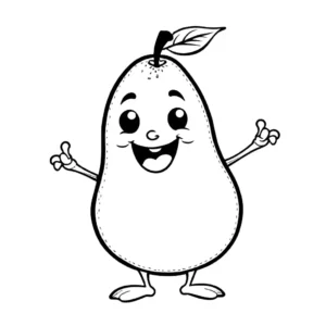 Cute pear with a smiling face coloring page