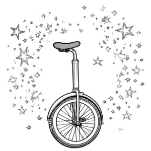 Glittery unicycle with stars coloring page
