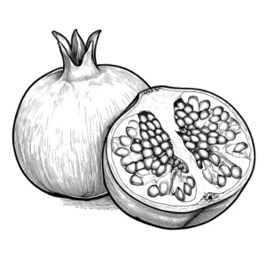 Pomegranate coloring page split in half to show interior coloring page