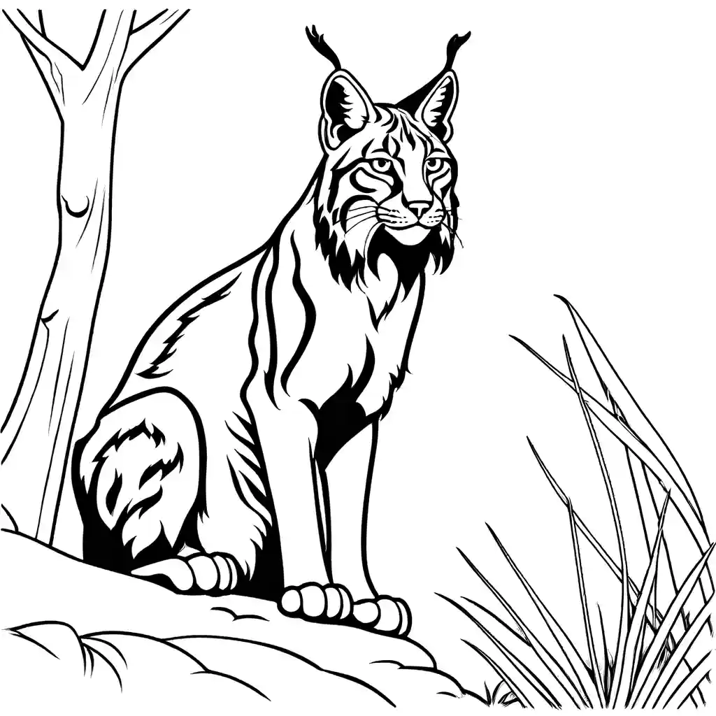 Beautiful Lynx in its natural habitat coloring page