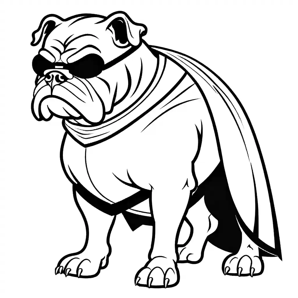 Bulldog wearing superhero cape and mask coloring page