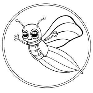 Caterpillar wearing a superhero cape and a mask, flying in the sky coloring page