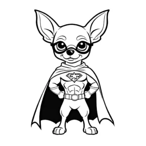 Charming chihuahua dressed as a superhero with a cape and mask in a coloring page