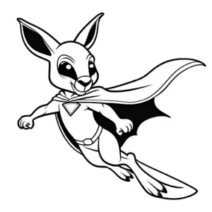 Kangaroo with cape flying in the sky coloring page