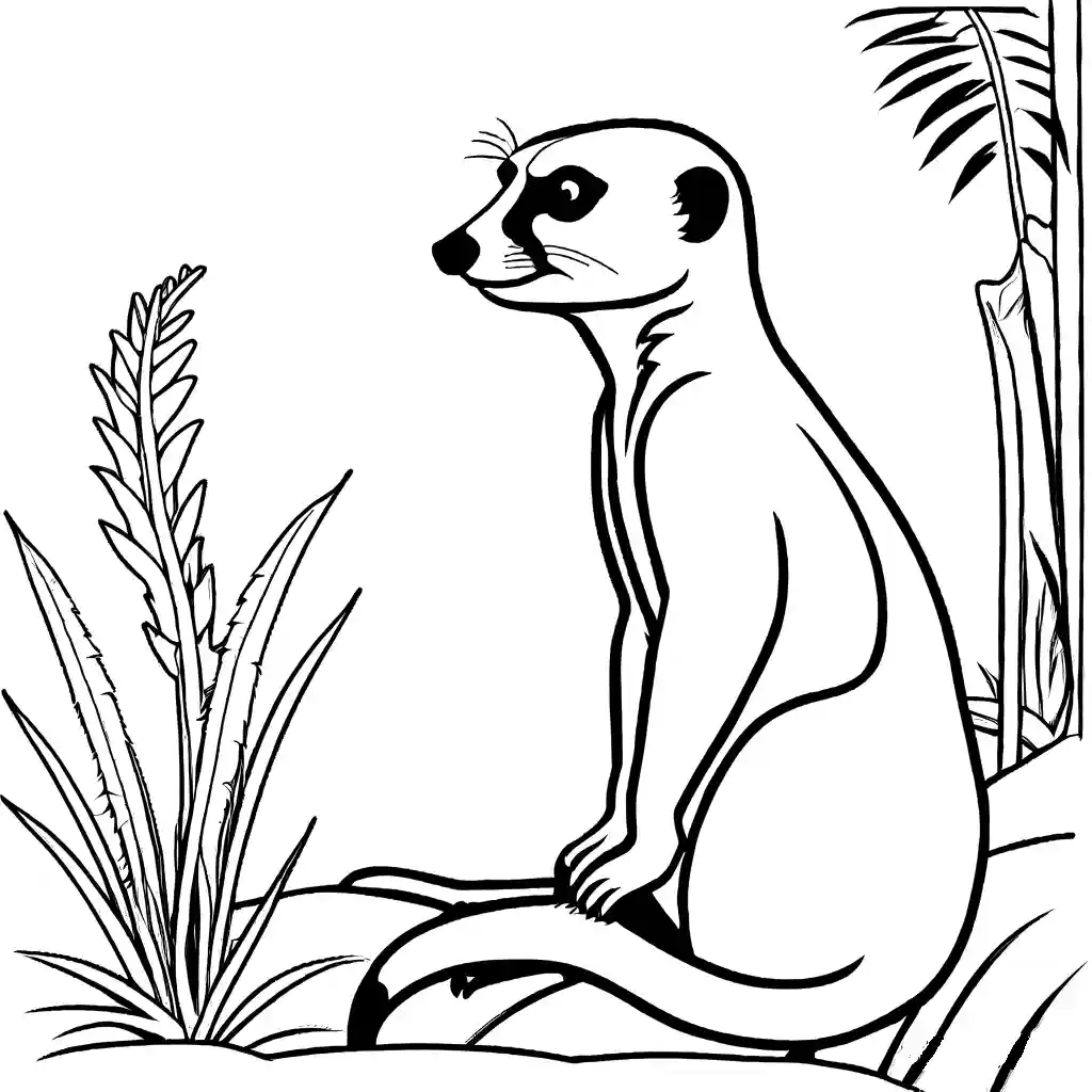 Meerkat sitting upright with watchful gaze coloring page