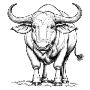 Coloring page featuring a detailed illustration of a Water Buffalo with clear outlines and large sections for easy coloring. coloring page