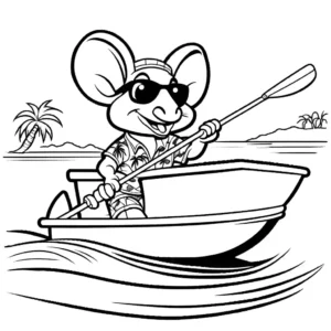 Funny armadillo waterskiing on lake wearing Hawaiian shirt and holding tropical drink coloring page