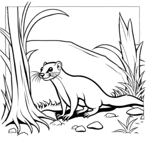 Weasel exploring burrow in the ground coloring page