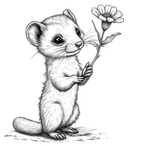 Adorable Weasel holding a flower coloring page