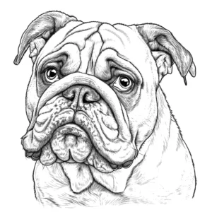 Bulldog with wrinkled face and droopy eyes coloring page