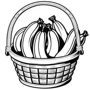 A basket overflowing with bananas, offering an enjoyable coloring experience. coloring page