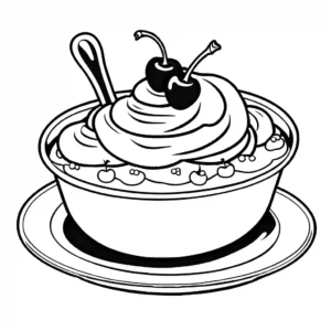 A delicious banana split with cherries and whipped cream, perfect for dessert lovers to color. coloring page