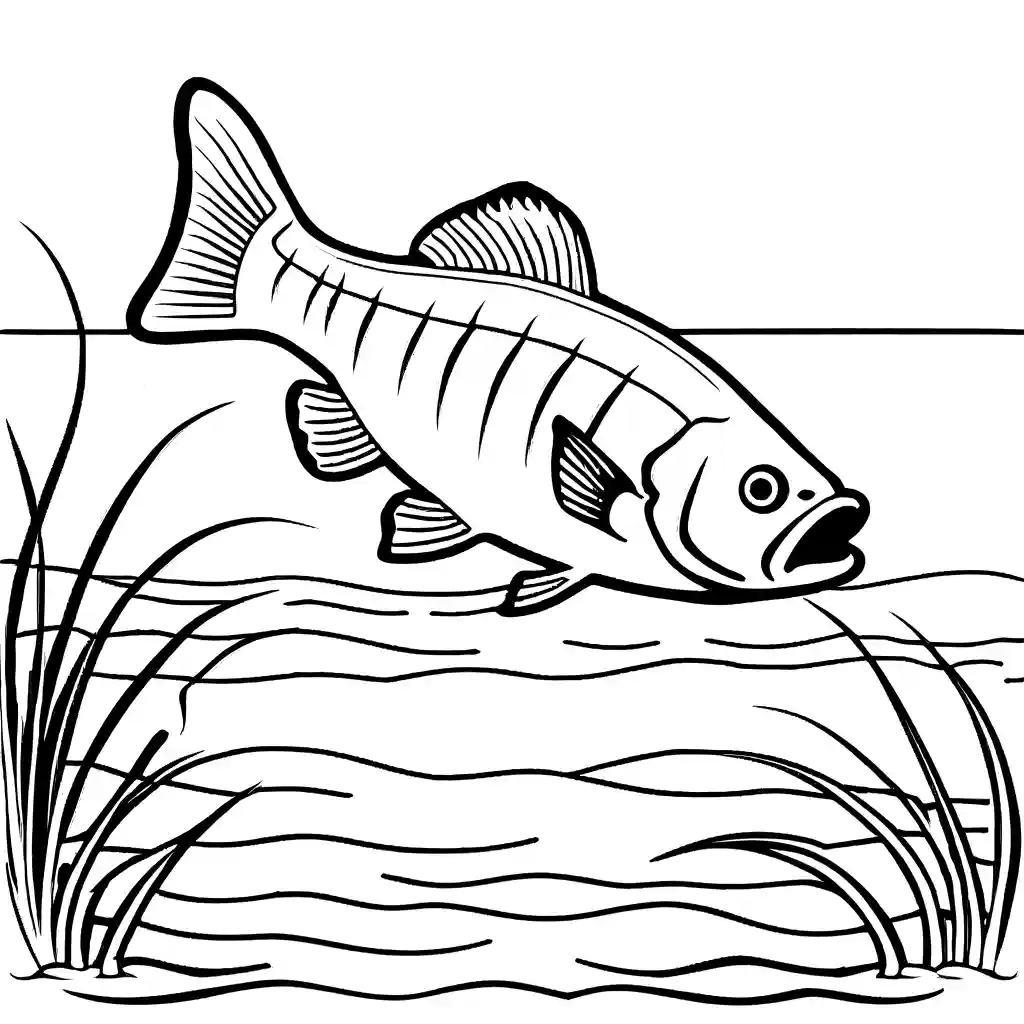 Bass Fish In River Coloring Page Lulu Pages