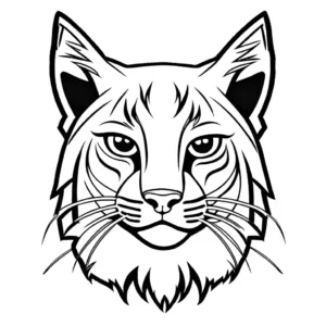 Coloring page of a simple bobcat face with bold lines coloring page