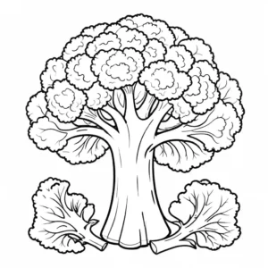 Outlined broccoli with well-defined florets and a thick stalk. coloring page
