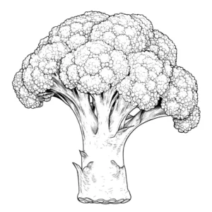 A simple line drawing of a broccoli, easy and fun for kids to color. coloring page