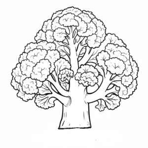Outline of a large broccoli with clear shapes of its florets and stalk suitable for children. coloring page