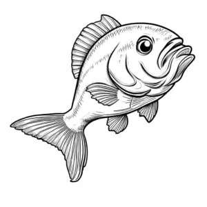 Cartoon-style bass fish outline for kids' coloring activity.