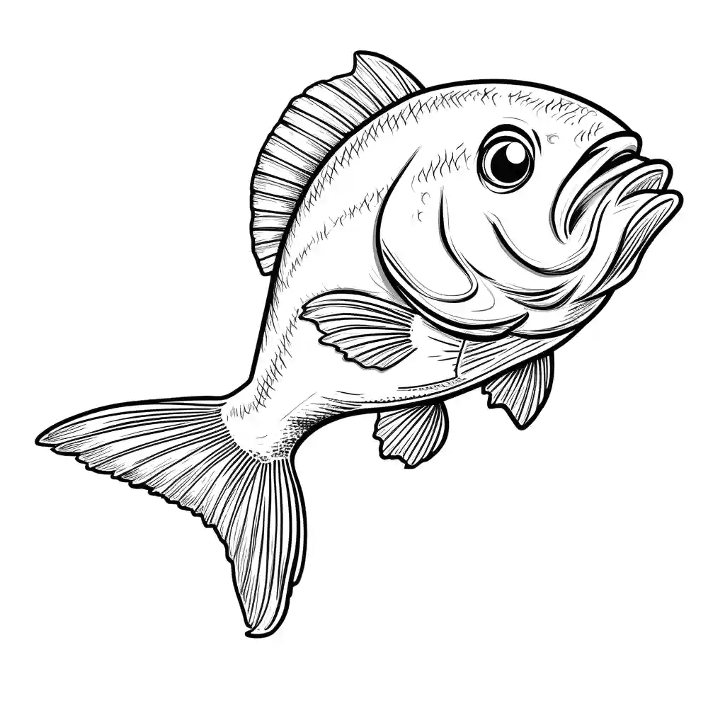 Cartoon bass fish coloring page for kids Lulu Pages