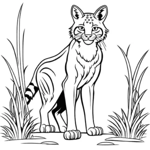 Coloring page of a fun cartoon-style bobcat standing on its hind legs coloring page