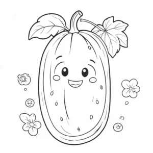 Cute cartoon cucumber with a smiling face, ready for coloring.