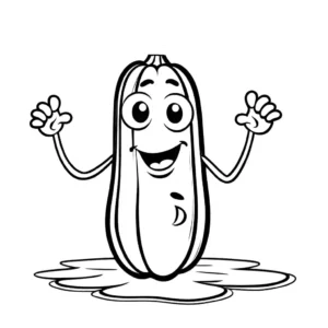 A funny cartoon cucumber with a smiling face, ideal for children's coloring.