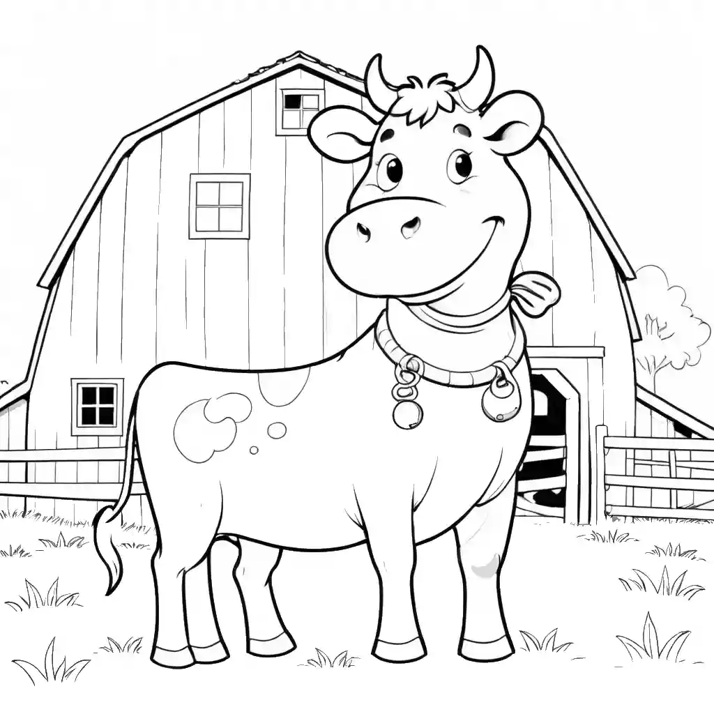 Cheerful cow near barn coloring page Lulu Pages