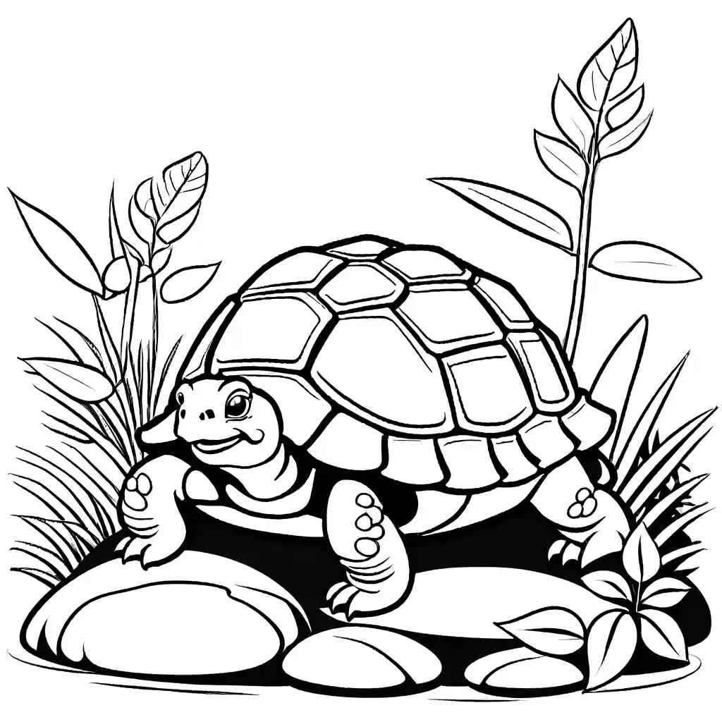 Cheerful Tortoise On A Rock Coloring Page Lulu Pages