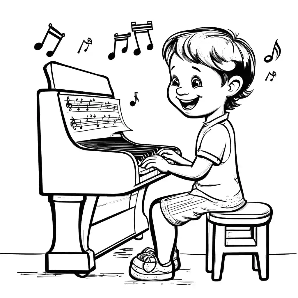 Child Playing Piano Coloring Page Lulu Pages