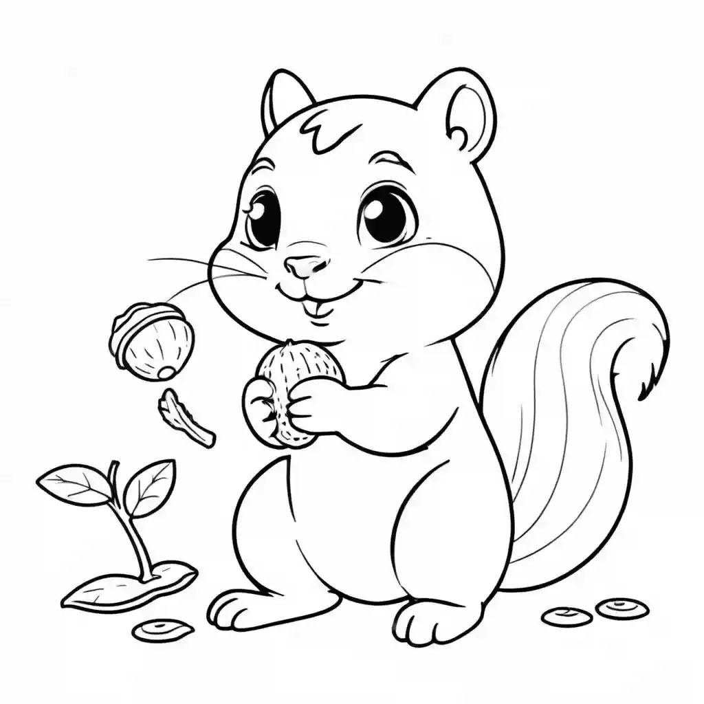 Chipmunk holding an acorn coloring page Lulu Pages