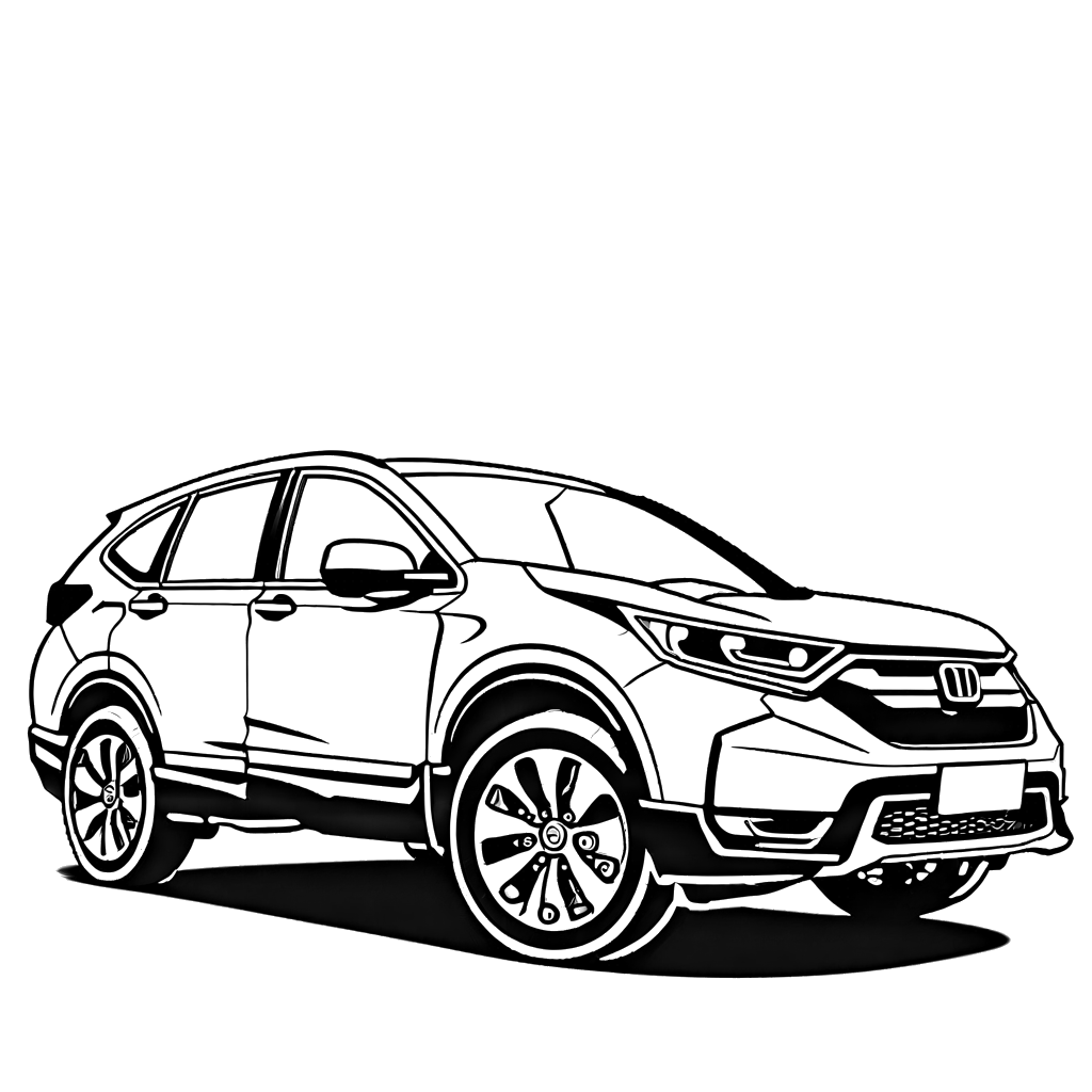 Honda CR-V line art for coloring page, simple lines, clear details, no background