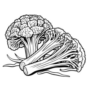 Detailed view of shredded broccoli in a coloring page format.