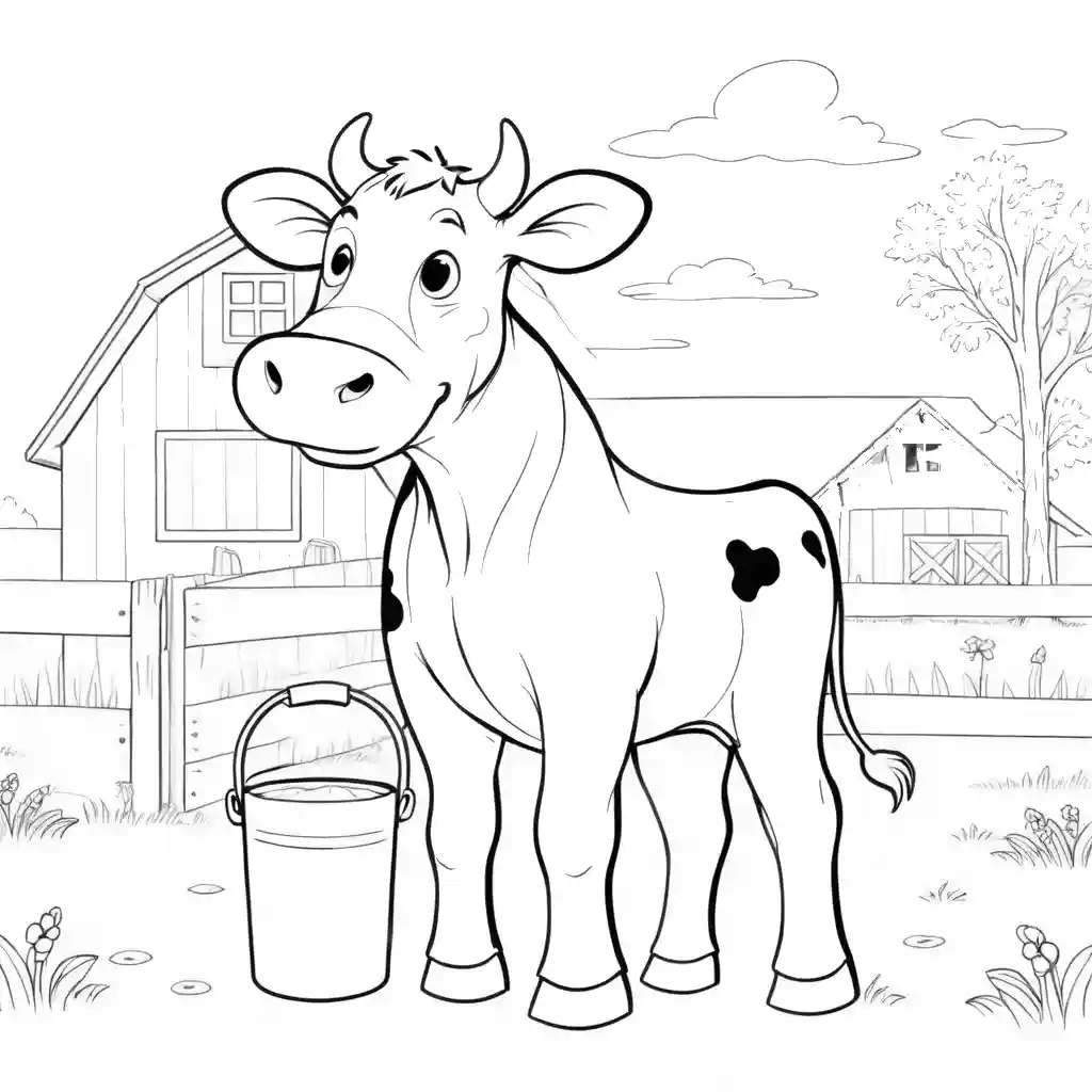 Cow with milk bucket on farm coloring page Lulu Pages