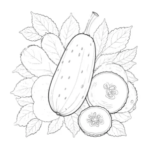 Detailed outline of a cucumber on a plain background for kids to color. coloring page