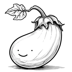 Cute eggplant with leafy green stem and wavy lines coloring page