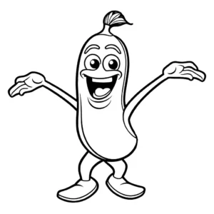 Coloring page of a wacky banana performing a silly dance in cartoon style. coloring page