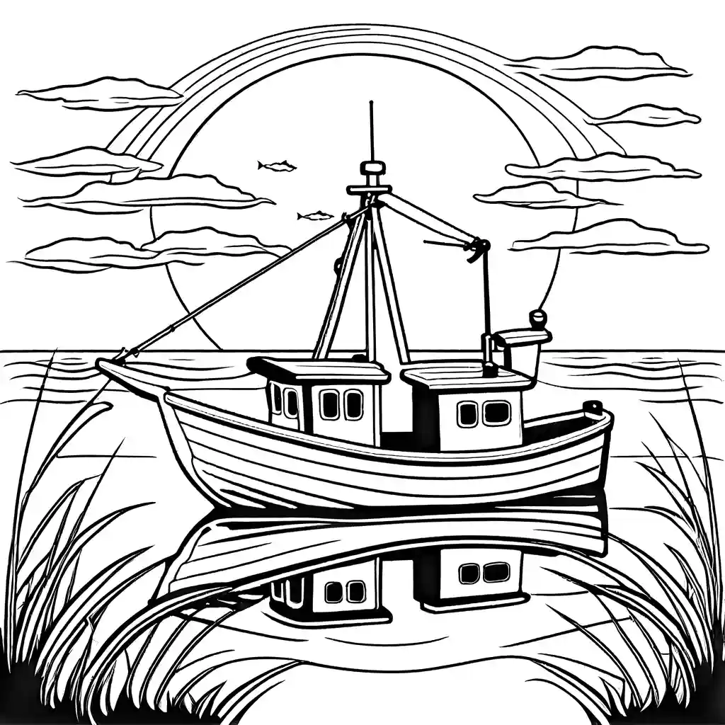 Fishing boat and fish coloring page Lulu Pages