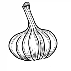 Garlic bulb with a sprouting flower, detailed petals and cloves for coloring fun.