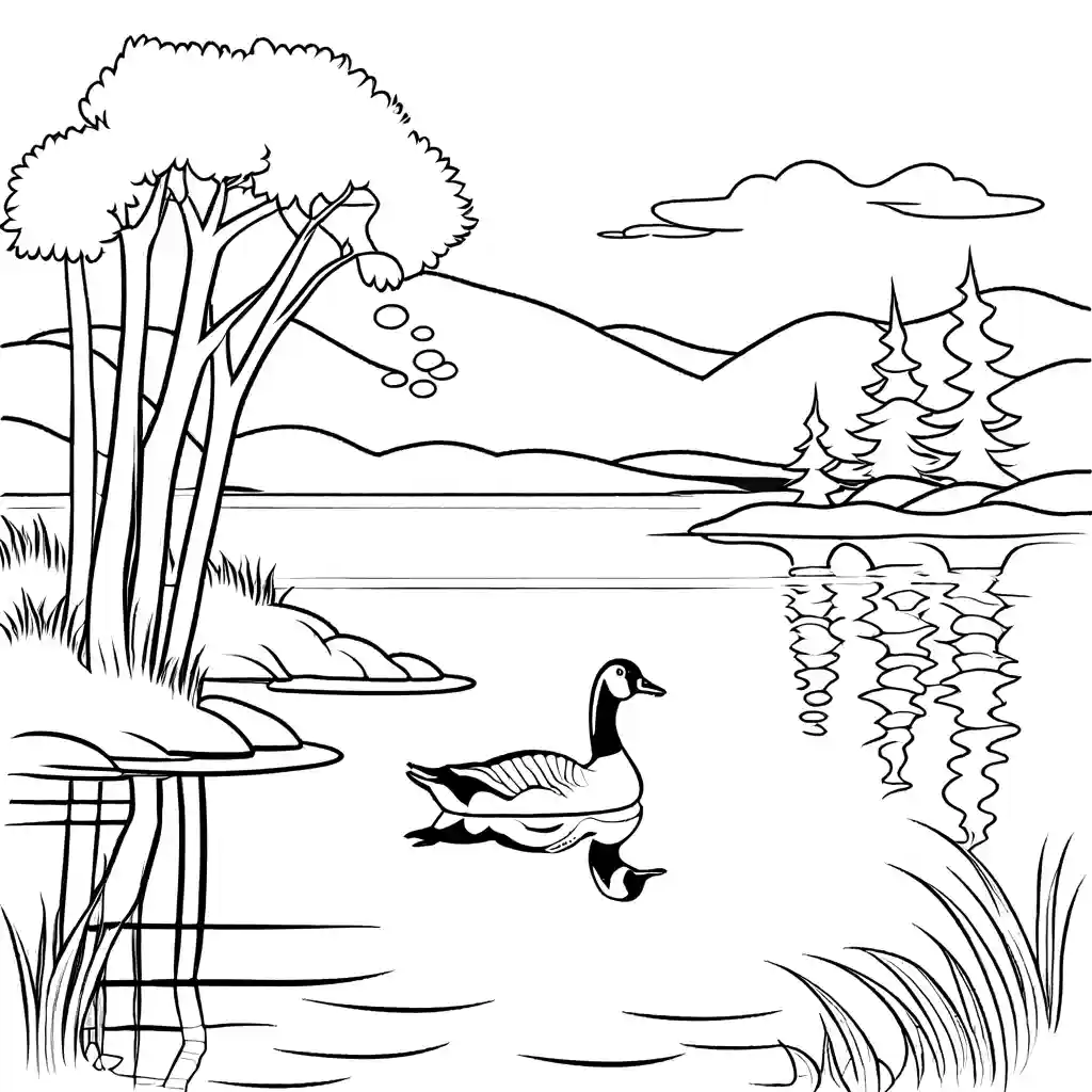 Goose swimming on lake coloring page Lulu Pages