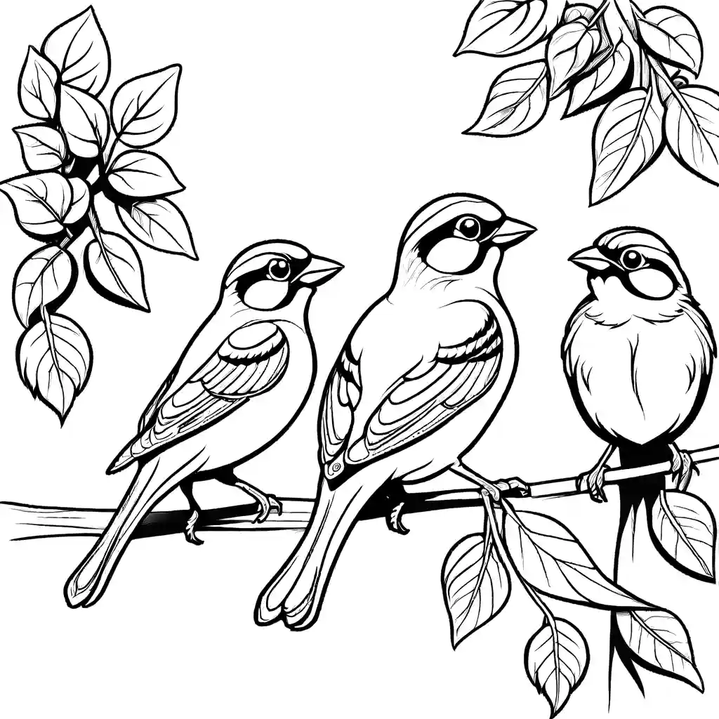 Group of sparrows coloring page Lulu Pages