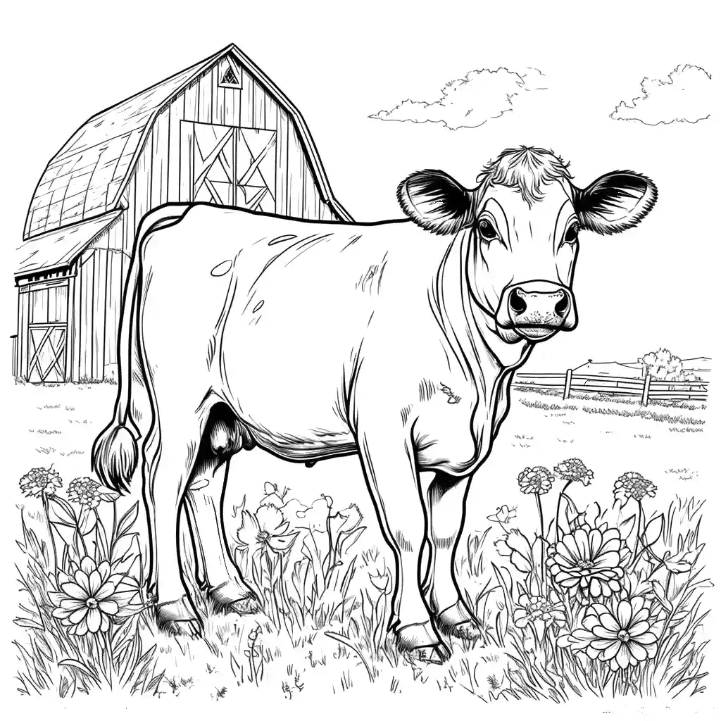 Happy cow in a meadow coloring page Lulu Pages