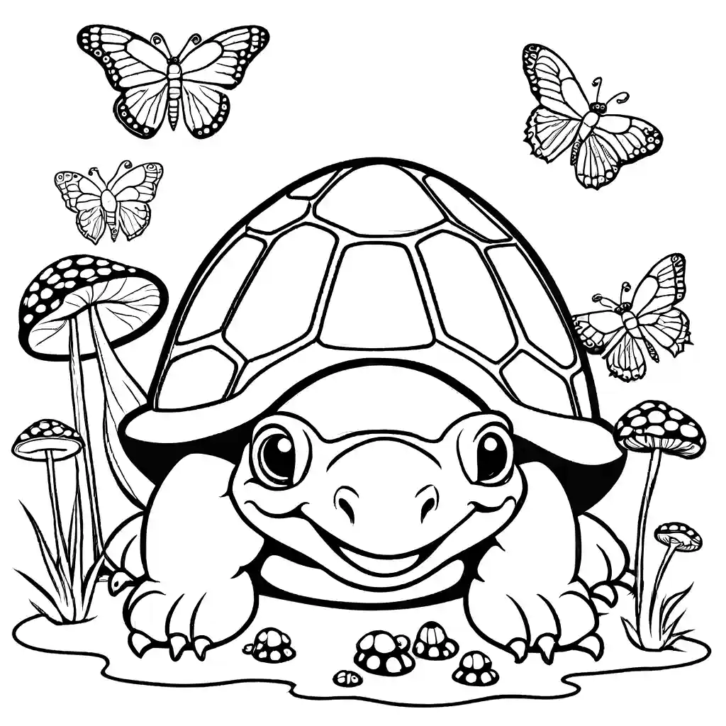 Happy tortoise with butterflies coloring page Lulu Pages