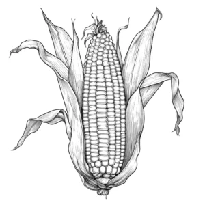 Maize cob with husk and silk outline coloring page