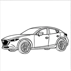 Mazda car coloring page for kids and adults. Detailed outline of a Mazda car with a minimalistic background.