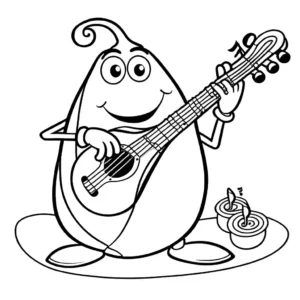 Eggplant Character Playing Musical Instrument Outline Drawing coloring page