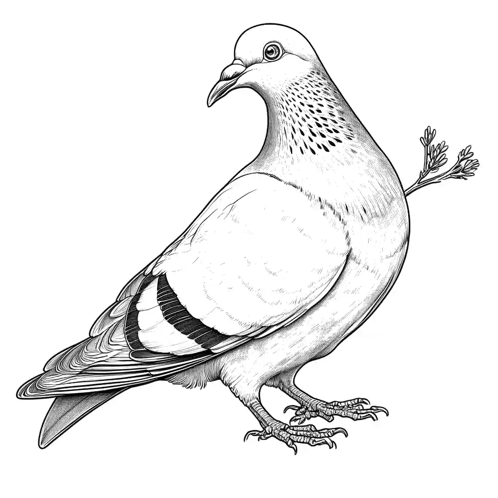 Pigeon with twig in beak coloring page Lulu Pages